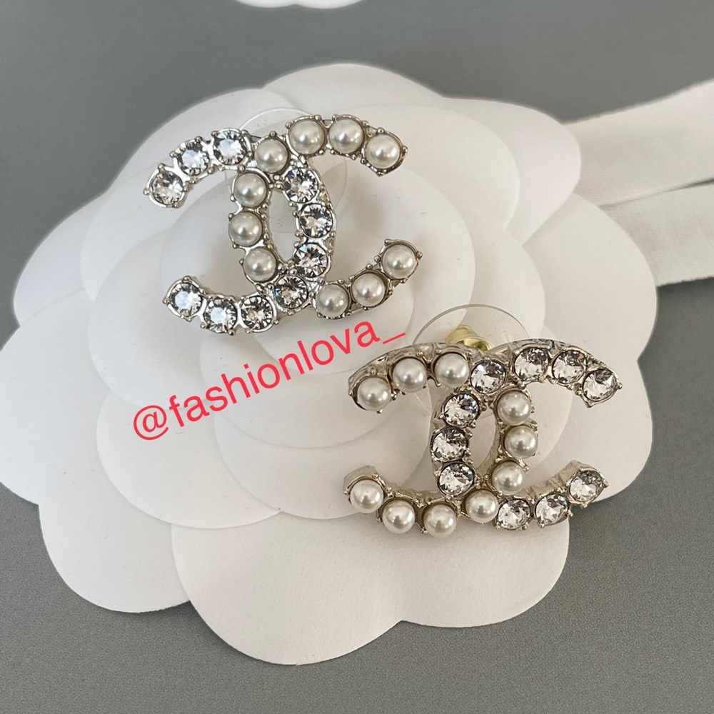 CHANEL Silver and White Earrings